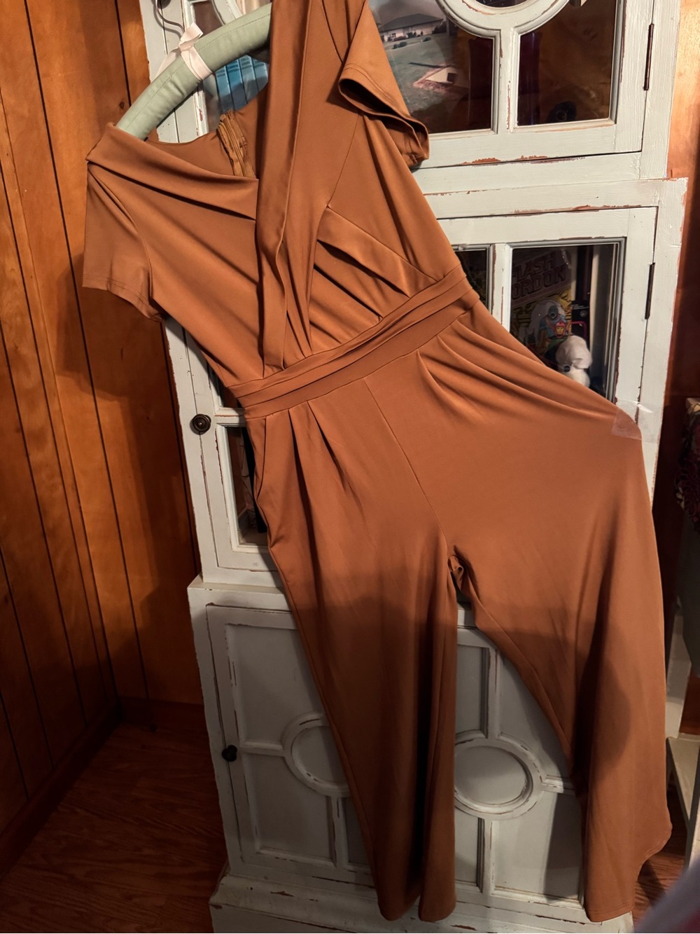 Women’s Rust Brown Wrap Jumpsuit Size Large B 1